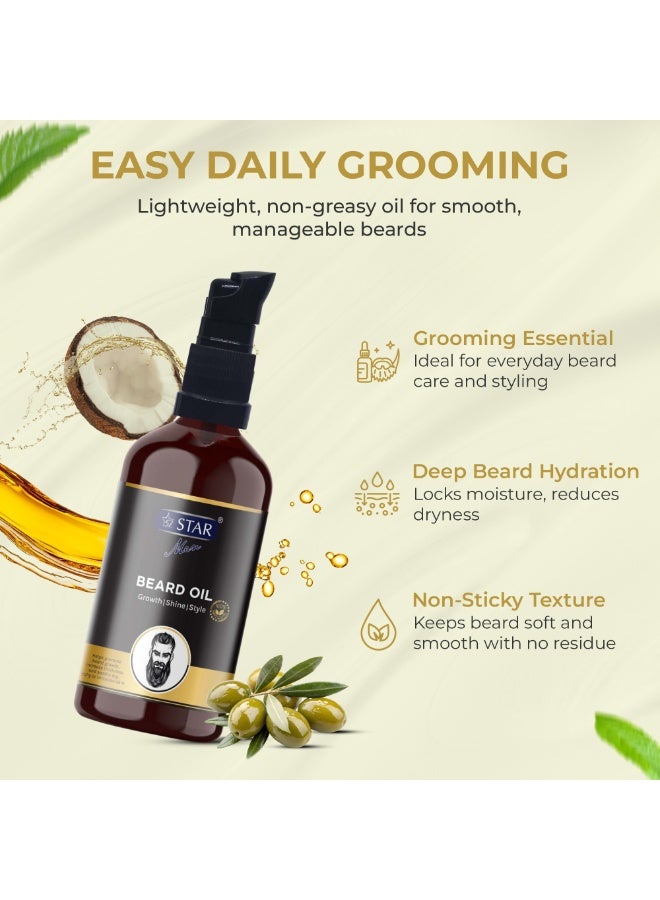 SZ Star Beard Oil 100ml - Beard Growth Oil for Thicker Beard, Natural Beard Conditioner & Beard Softener with Avocado, Almond & Sesame Oils, Beard Itch Relief & Nourishing Facial Hair Care for Men - Image 2